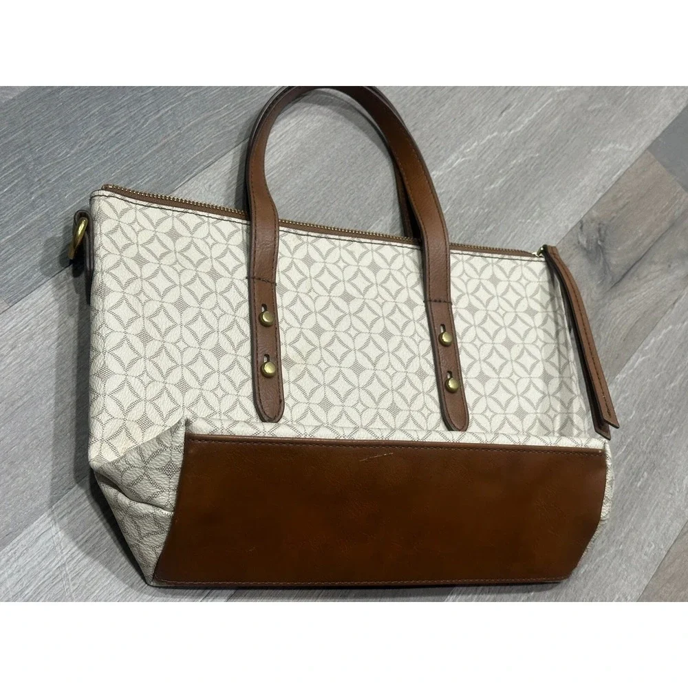 Fossil Sydney Bone Women's Small Beige Brown Tote Purse (NO CROSSBODY STRAP)